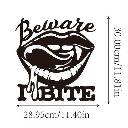 1pc, Halloween Beware I Bite, Place Sexy Biting Lips Wall Decor - Vampire Art