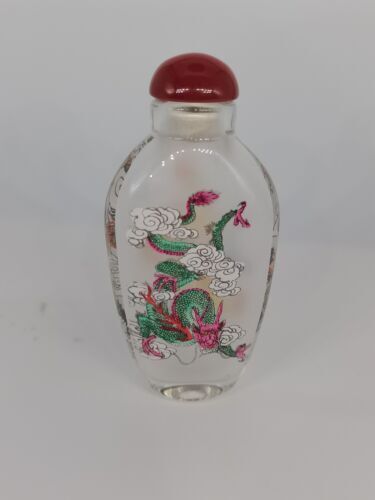 Chinese Old Beijing Glaze Inside Painting Snuff Bottle Painted Dragon Pattern