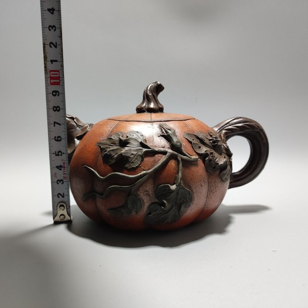 Vintage Chinese Yixing Purple Clay Teapot Zisha Handmade Ceramic Pumpkin Teaware