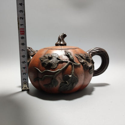 Vintage Chinese Yixing Purple Clay Teapot Zisha Handmade Ceramic Pumpkin Teaware