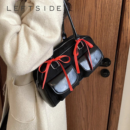 PU Leather Double Pockets Shoulder Bags Women Bag Lady Handbags and Purses