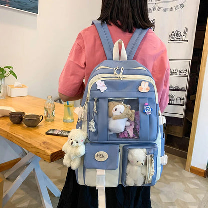 5pcs/set Women Backpack Bookbags Teenage Student School Bag Travel Rucksack