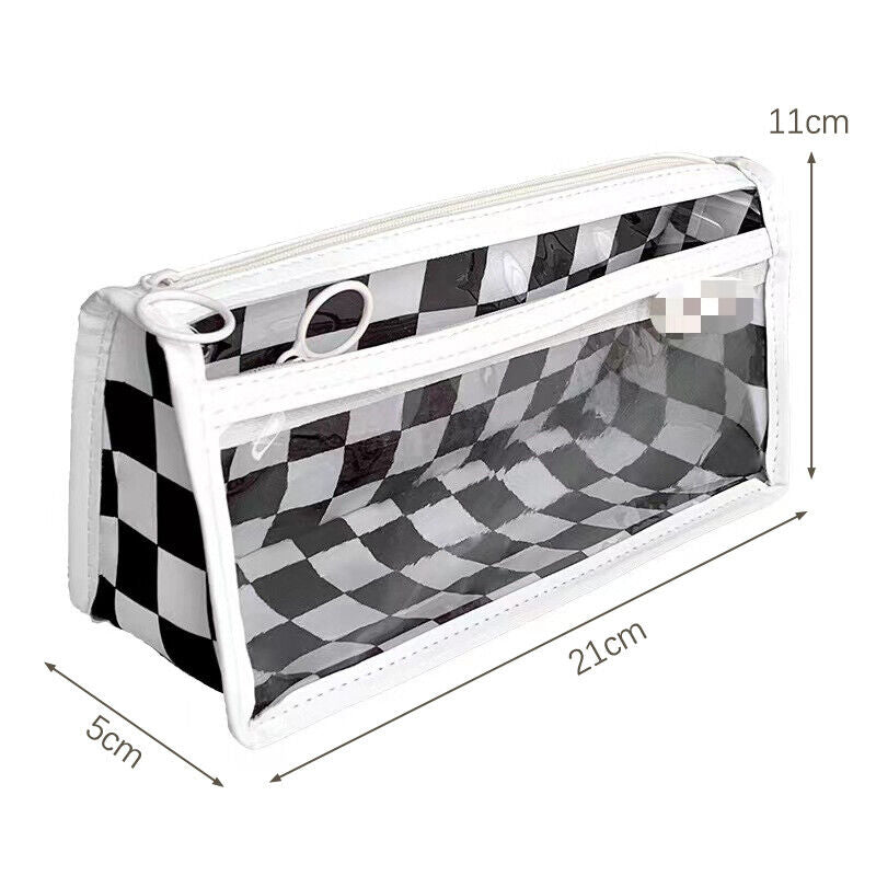 Waterproof Large Capacity Pencil Case Simple Transparent Checkerboard Pencil Bag