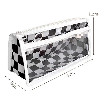 Waterproof Large Capacity Pencil Case Simple Transparent Checkerboard Pencil Bag