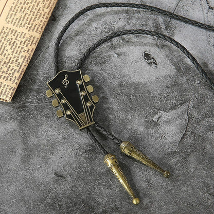 Men Fashion Music Guitar Bolo Ties Pendant Necklace Cowboy Leather Belt Neckties