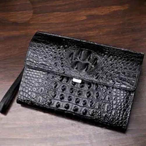 Crocodile Pattern Genuine Cow Leather Envelope Bag Men Clutch Wristlets Bag Men