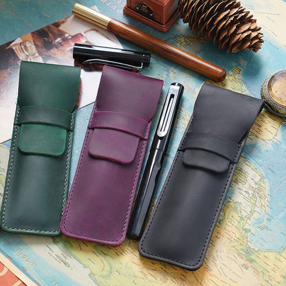 Handmade Cowhide Leather Vintage Pen Bag Pencil Case for 3 Pens 16.5cm*7cm