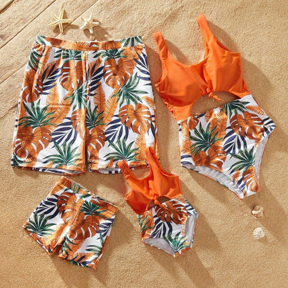 Matching Swimsuits Summer Family Look Floral Print Splice Solid One-piece Nylon