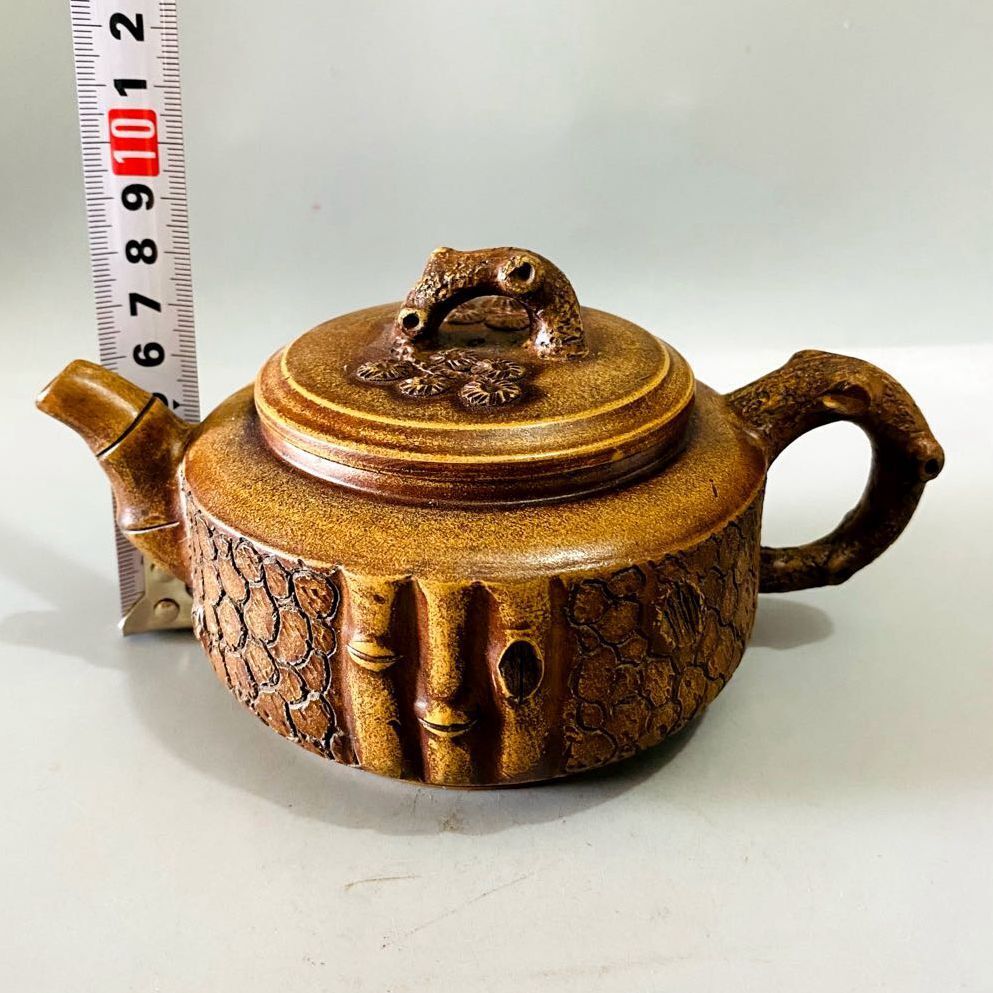 Vintage Chinese Yixing Purple Clay Teapot Zisha Ceremony Pine Bamboo Teaware Art