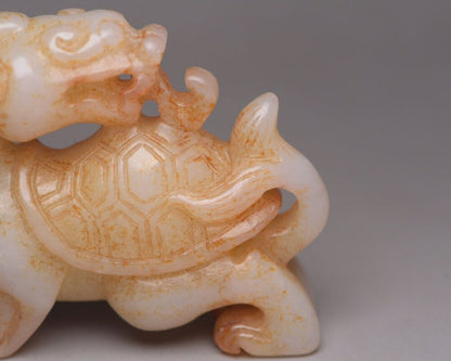 Collection China Hetian Jade Carved Dragon Turtle Statue Exquisite Figurine Art