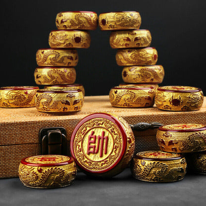 Chinese Chess Luxury Golden Phoebe Wooden Gilded xiangqi game Chess Collectible
