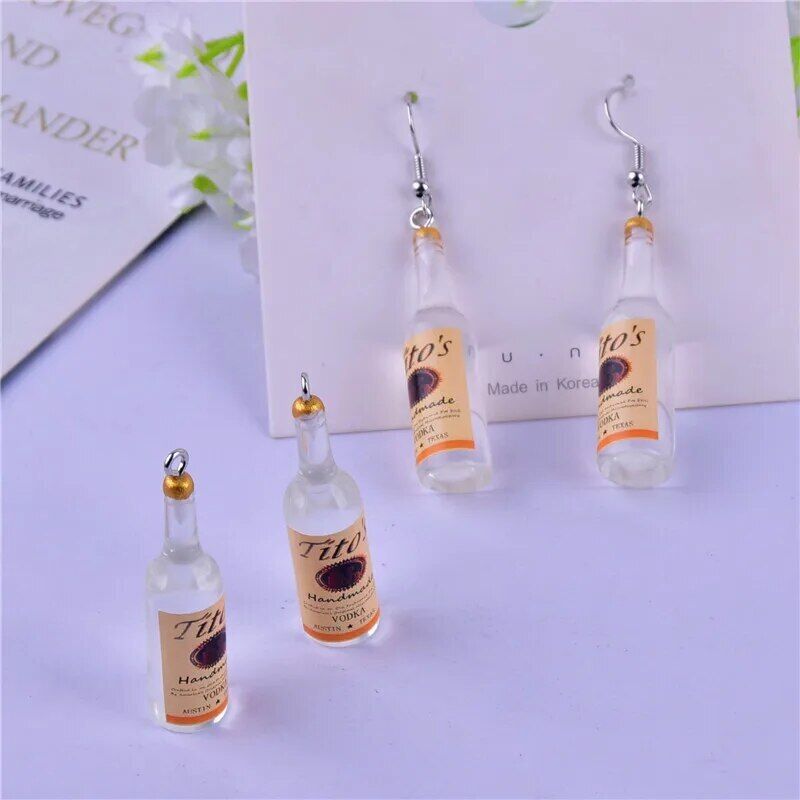 10Pcs Keychain 3D Earring Alcohol Bottle Resin Charm Pendant DIY Fashion Jewelry