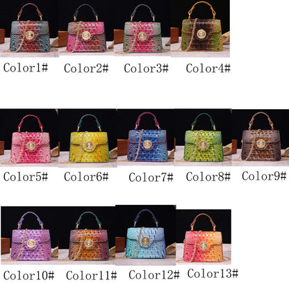 Patent Leather Women Small Handbag, Crocodile Print Colourful Chain Shoulder Bag
