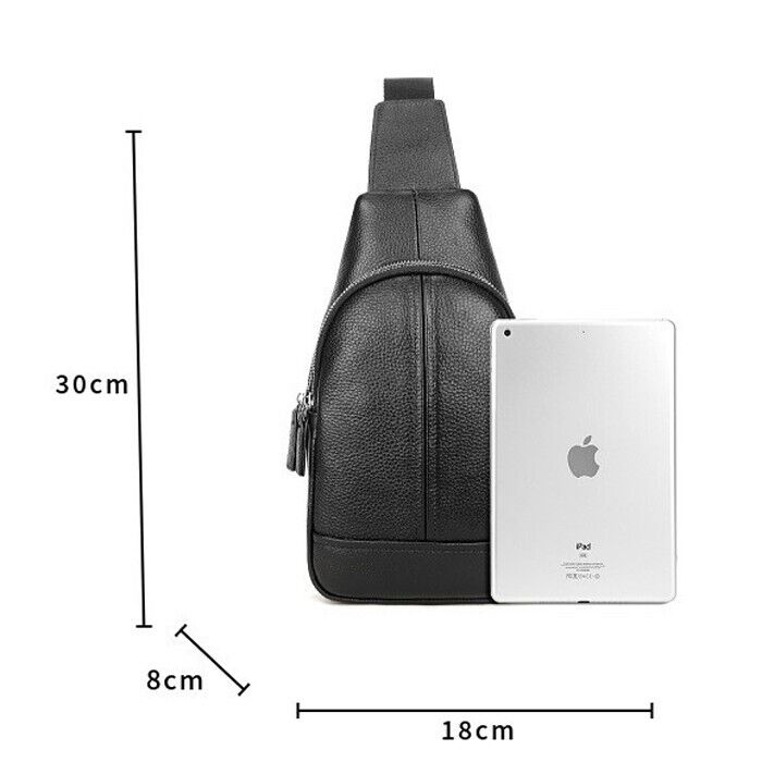 Real Cow Leather Black Men Sling Backpack Crossbody Bag for Hiking Shoulder Bag