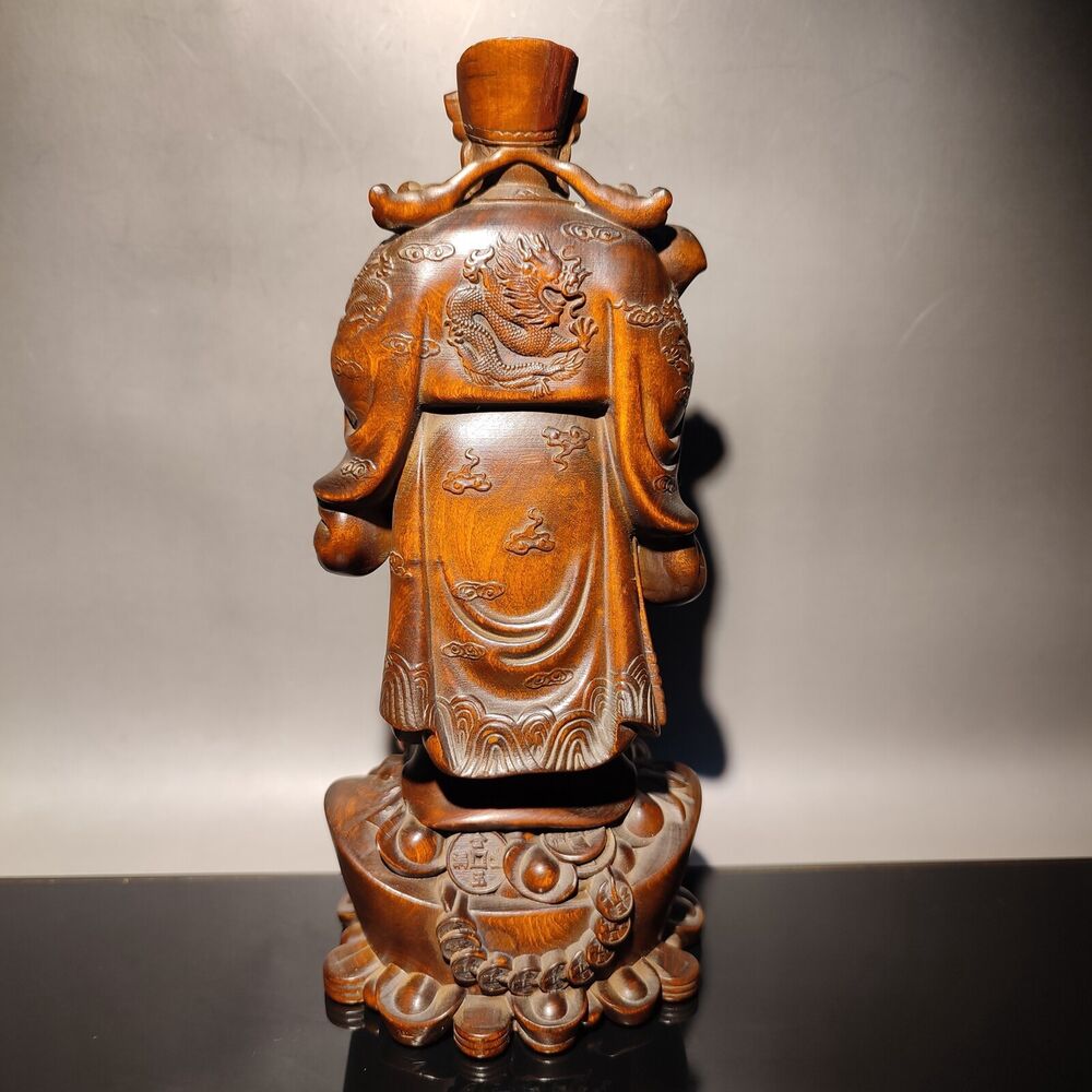 7" Boxwood Wooden Statue modern home decor sculpture God of wealth buddha Mammon