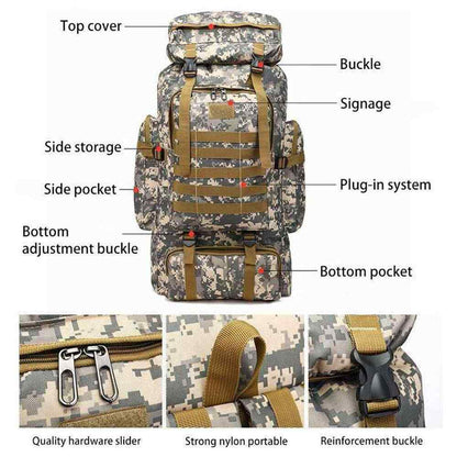 80L Military Backpack Camping Bag Tactical Backpack Men Hiking Travel Sport Bag