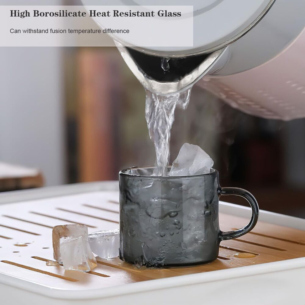 Mini Glass Tea Cups with Wooden Holder Set Chinese Tea Utensil Decor Gift 7 Pcs
