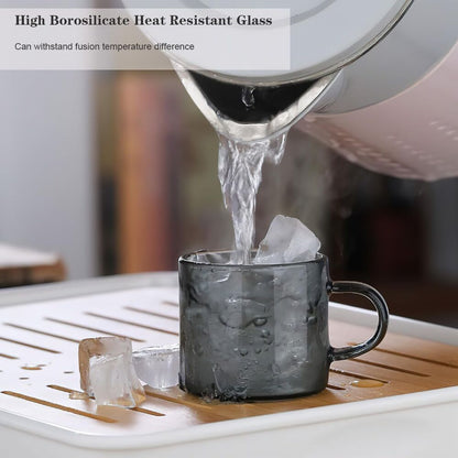 Mini Glass Tea Cups with Wooden Holder Set Chinese Tea Utensil Decor Gift 7 Pcs