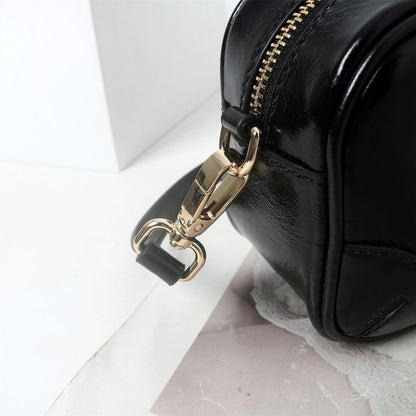Small Glossy Real Leather Tote Boston Bowling Handbag Fashion Shoulder Bag Purse