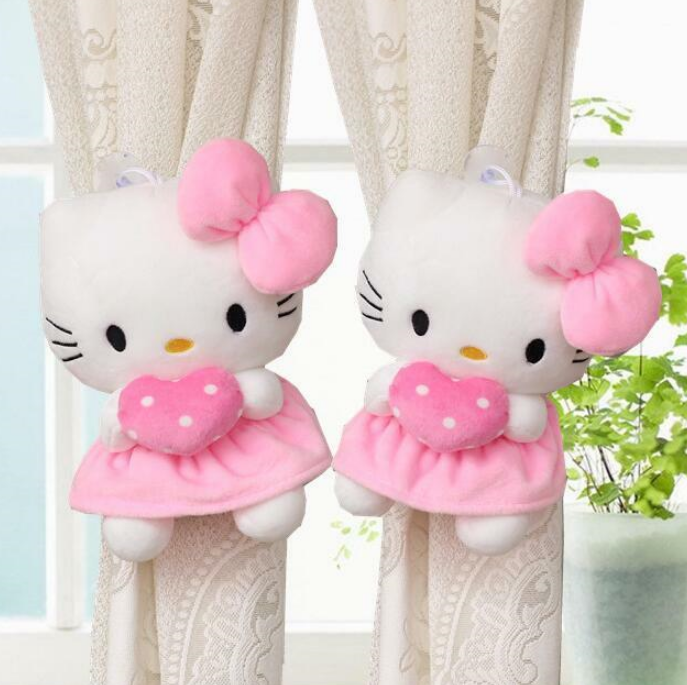 2PCS Cute Hello Kitty Curtain Elastic Plush Curtain Buckle Home Decor Gift￥#