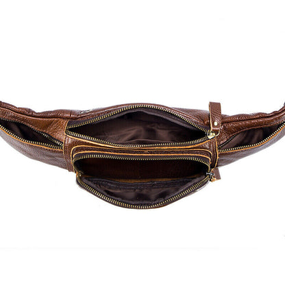 Men's Outdoor Genuine Leather Retro Waist Fanny Pack Crossbody Sling ShoulderBag