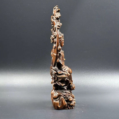 Chinese Boxwood Carving Kwan Yin Statue Woodwork Sculptures Home Decor Artwork