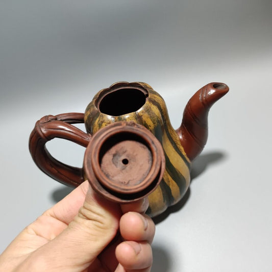 Vintage Chinese Yixing Purple Clay Teapot Zisha Ceramic Pumpkint Teaware Rare