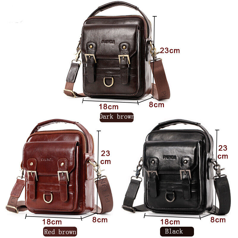 100% Genuine Leather Men's Sling Shoulder/Messenger Bag Double Zipper 8" Handbag