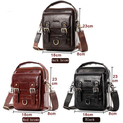 100% Genuine Leather Men's Sling Shoulder/Messenger Bag Double Zipper 8" Handbag
