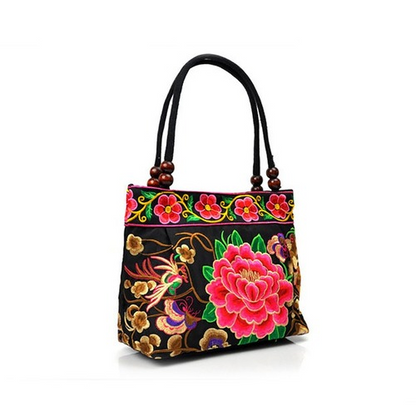 Women Shoulder Bags Embroidery Ethnic Flower Bohemia Retro Canvas Large Handbag