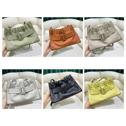 Real Leather Oversized Buckle Scrunchy Soft Ruched Clutch Shoulder bag Crossbody