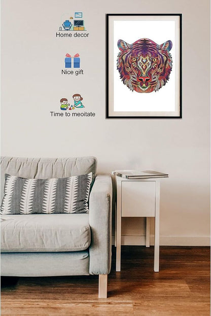 Wooden Jigsaw Tiger Puzzle for Adults Unique Shape Home Office Decoration Gift