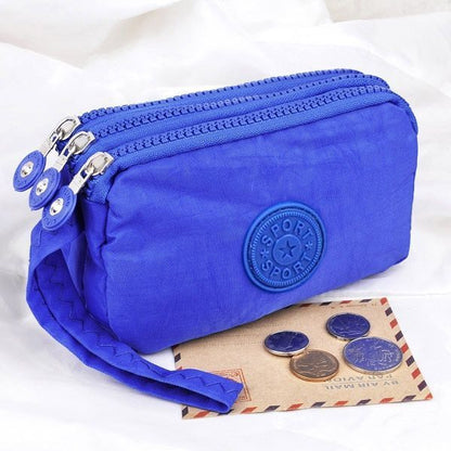 3 Zippers Purse Wallets Coin Cards Keys Money Bag Canvas Woman Handbags 15*9.5CM
