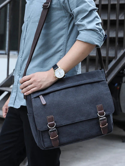 Canvas Laptop Shoulder Bag Men Crossbody Bags School Bookbag