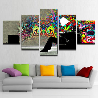 Psychedelic Graffiti Man Lamp Painting 5 Panel Canvas Print Wall Art Home Decor