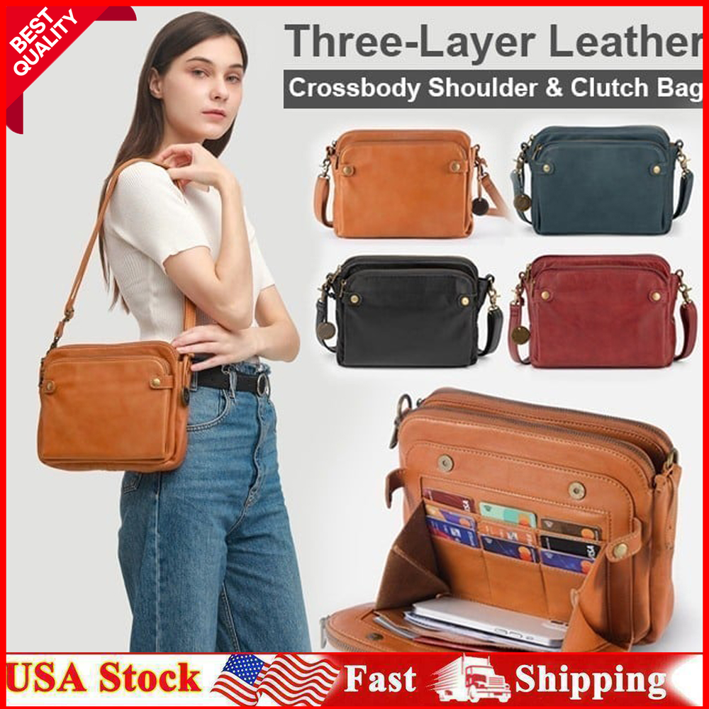 3-Layer Leather Crossbody Shoulder Clutch Bag High Quality Purse Luxury Handbag