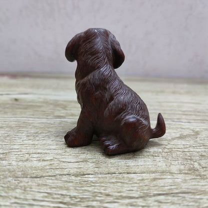 vintage chinese carved wood Faithful dog statue wooden Boxwood pet gift souvenir