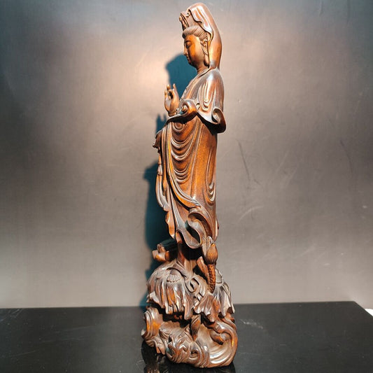 Wooden Chinese Kwan-Yin Statues Figurines Quan Yin Statues Buddha Wood Carving