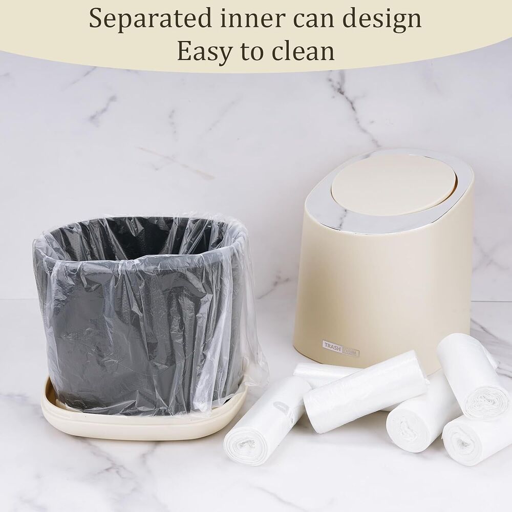 Decorative Garbage Can with Lid Mini Basket for Desk with Trash Bags 180 Pieces