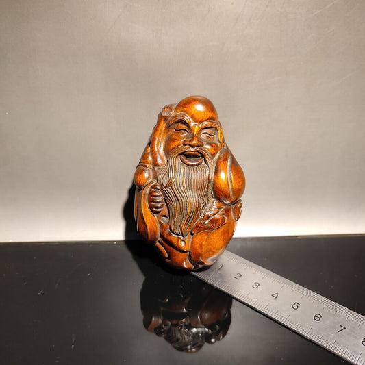 vintage buddha the god of longevity Statue boxwood carving wooden boxwood handle
