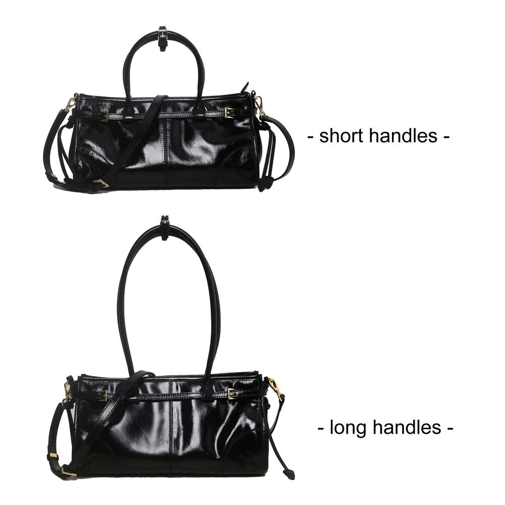 Long/ Short Handles Glossy Real Leather Tote Handbag Purse Fashion Shoulder Bag