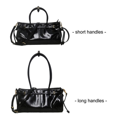 Long/ Short Handles Glossy Real Leather Tote Handbag Purse Fashion Shoulder Bag