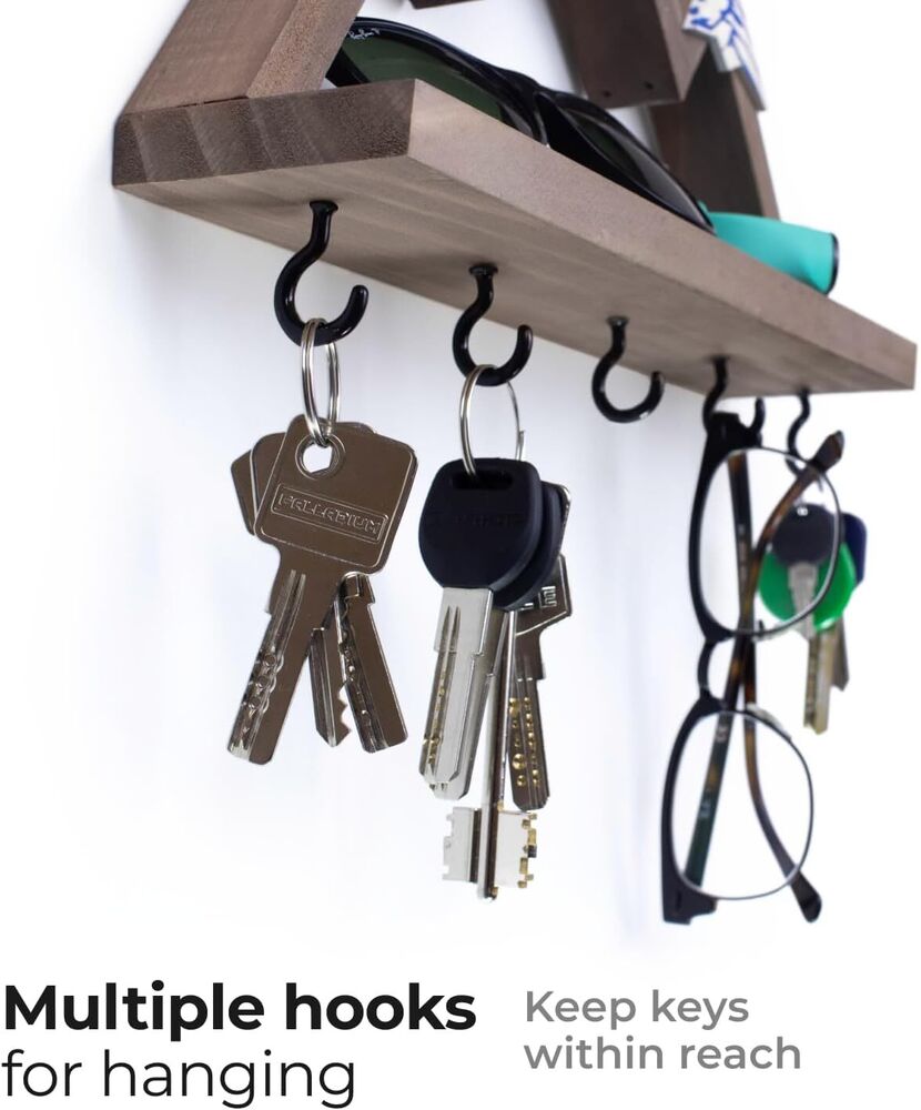 Wooden Wall Key Holder Organizer with Small Shelf Decorative Hooks Keychain