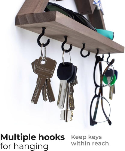 Wooden Wall Key Holder Organizer with Small Shelf Decorative Hooks Keychain