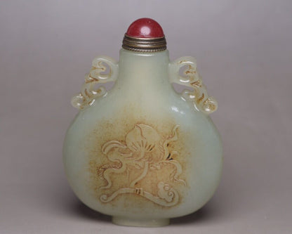 Vintage Chinese Antique Hetian Jade Carved Figure Story Statue Nice Snuff Bottle