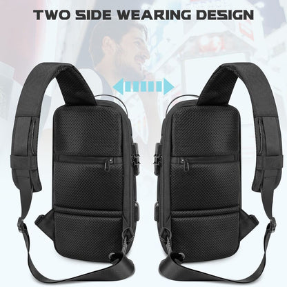 Men's Crossbody Bag Sling Bag Chest Shoulder Backpack Fanny Pack w/ USB Charging