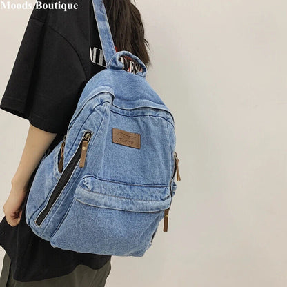 Backpacks For Women Student School Bag Multi Pockets Blue Rucksack
