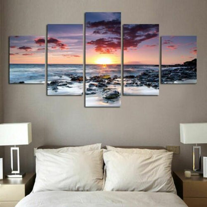Beach Sunset Landscape 5 Piece Canvas Wall Painting Poster Home Decor