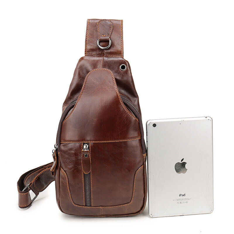 100% Genuine Leather Men's Cross Body Bag Shoulder Bag Sling Backpack for Hiking
