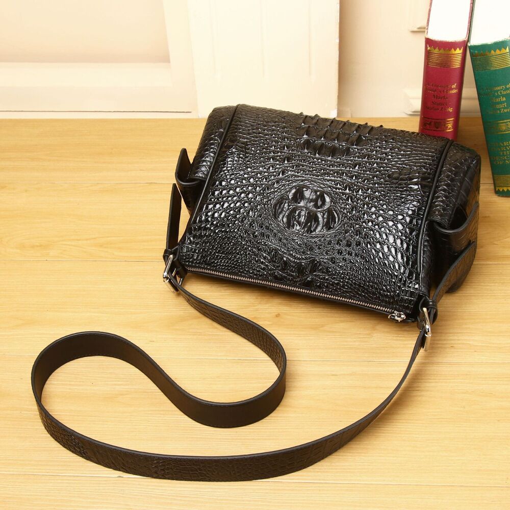 100% Real Leather Shoulder Bag, Designer Crocodile Embossed Sling Bag for Travel